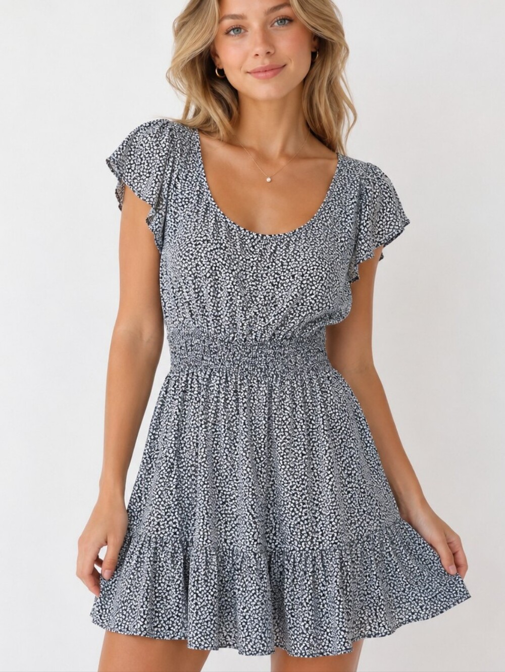 Altar'd State Navy Blue white print Dress